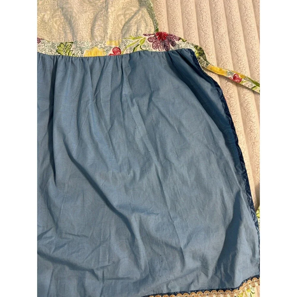 Anthropologie Mixed Floral Patchwork Cotton Halter Apron Blue Green Pink boho
